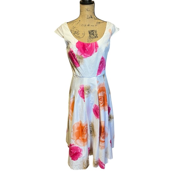 Calvin Klein Bouffant Floral‎ Dress Midi Party Wedding Guest Easter Garden Girl - Picture 1 of 14